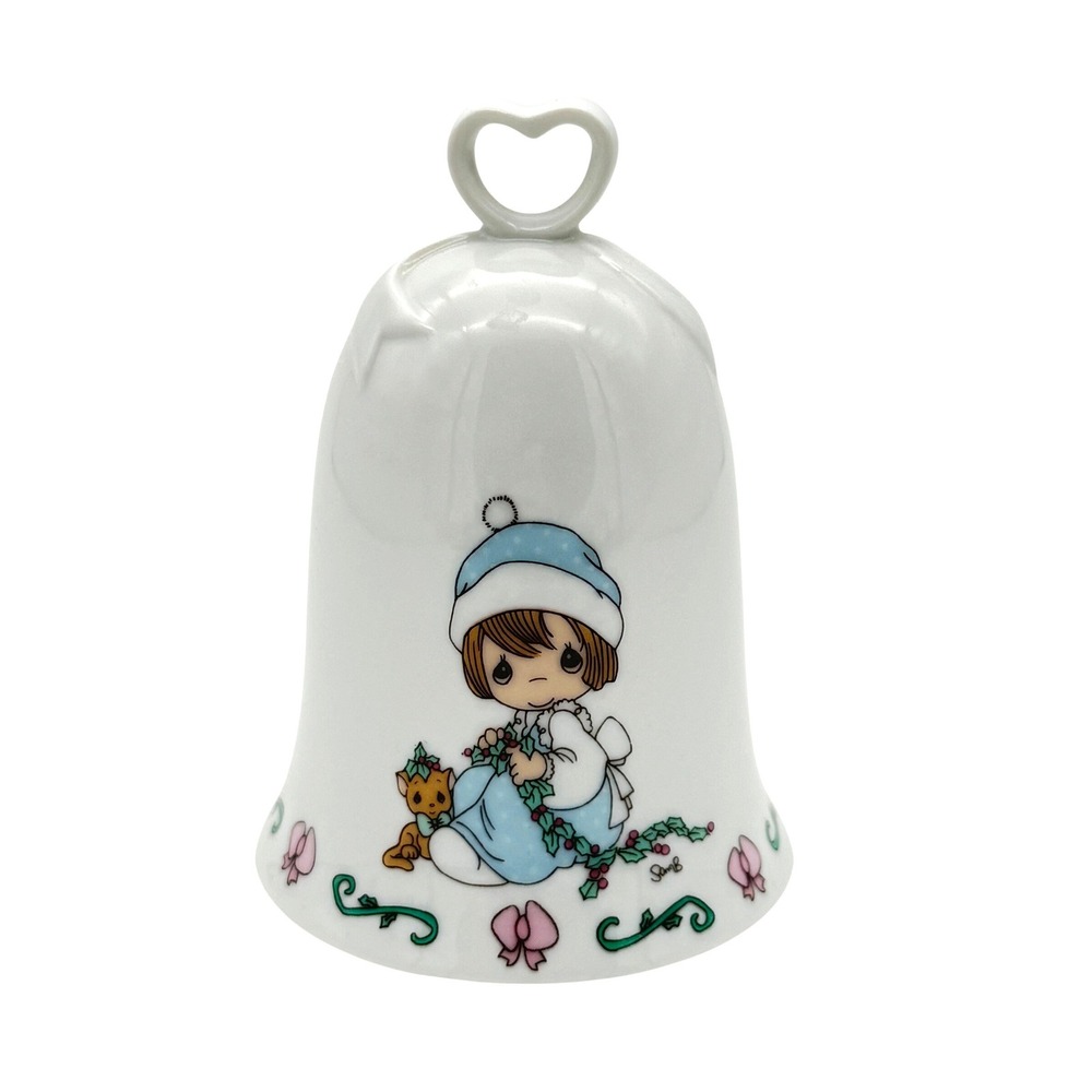 Precious Moments Meowie Christmas Porcelain Bell 1995 Enesco Kitten Heart Handle